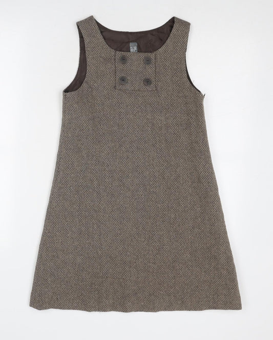 Zara Girls Brown Geometric Polyester A-Line Size 11-12 Years Round Neck Zip