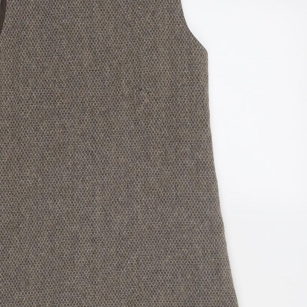 Zara Girls Brown Geometric Polyester A-Line Size 11-12 Years Round Neck Zip