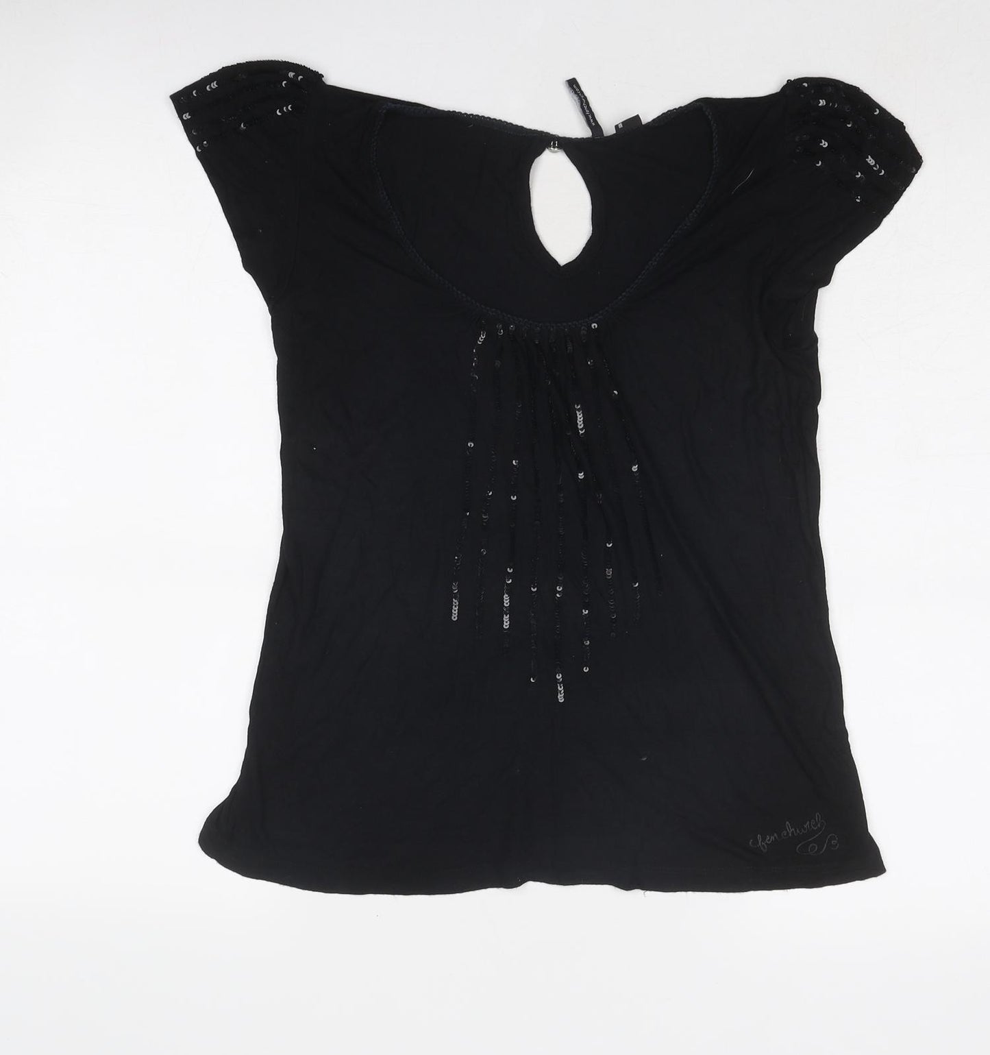 Fenchurch Womens Black Viscose Basic T-Shirt Size S Scoop Neck