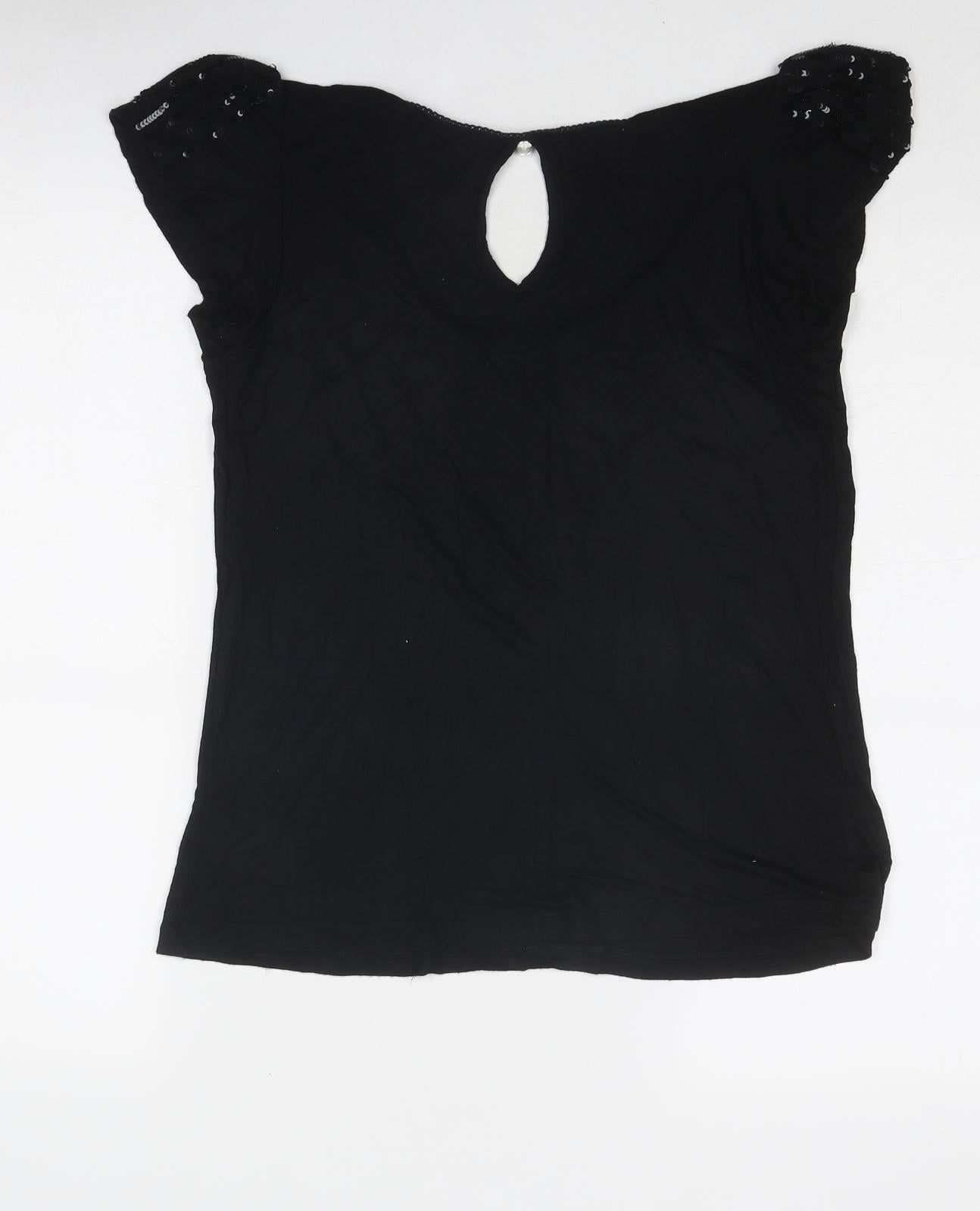 Fenchurch Womens Black Viscose Basic T-Shirt Size S Scoop Neck