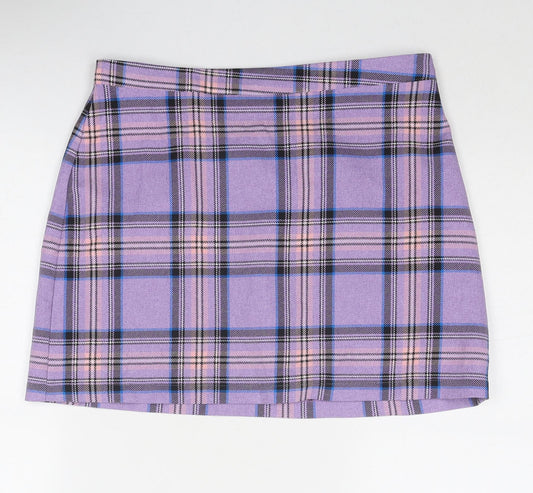 Urban Outfitters Womens Purple Plaid Polyester A-Line Skirt Size L Zip