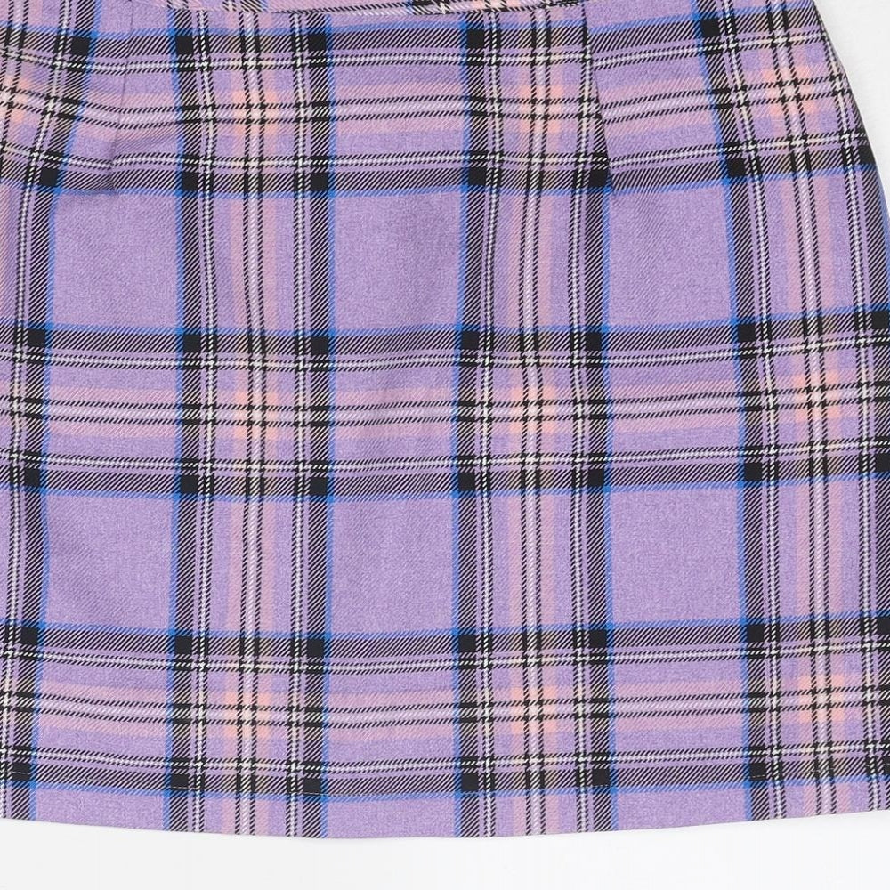 Urban Outfitters Womens Purple Plaid Polyester A-Line Skirt Size L Zip