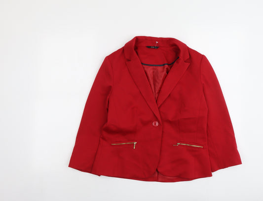 M&Co Womens Red Polyester Jacket Blazer Size 10