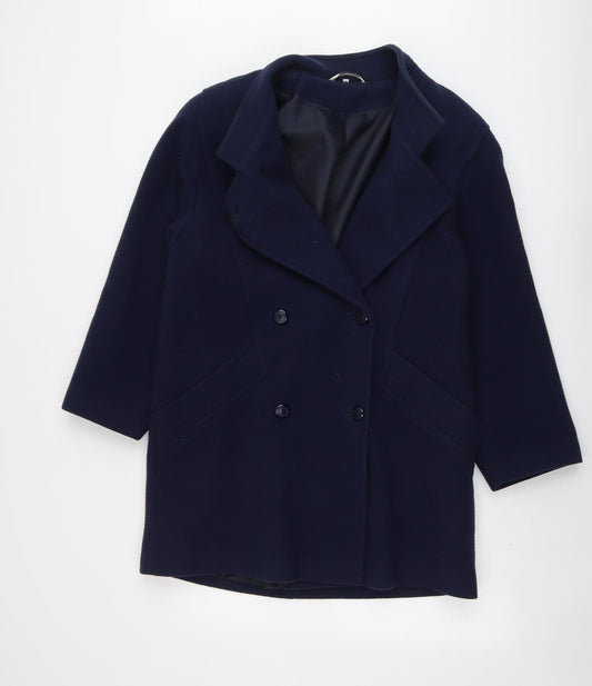 NuAge Womens Blue Pea Coat Coat Size 12 Button