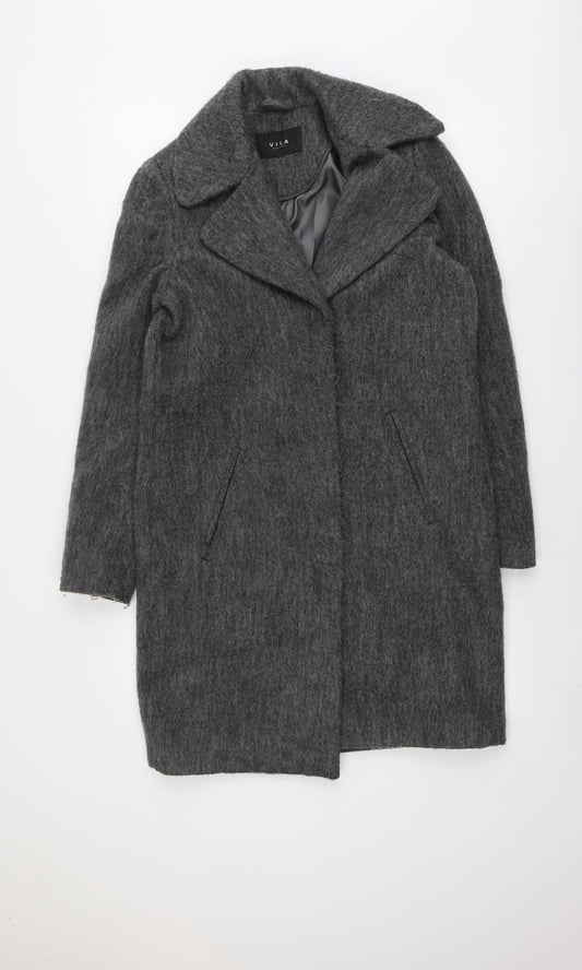 VILA Womens Grey Overcoat Coat Size XS Button