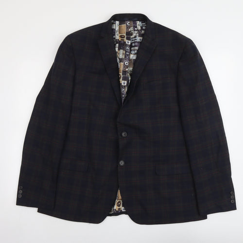 Ben Sherman Mens Blue Plaid Polyester Jacket Suit Jacket Size 46 Regular