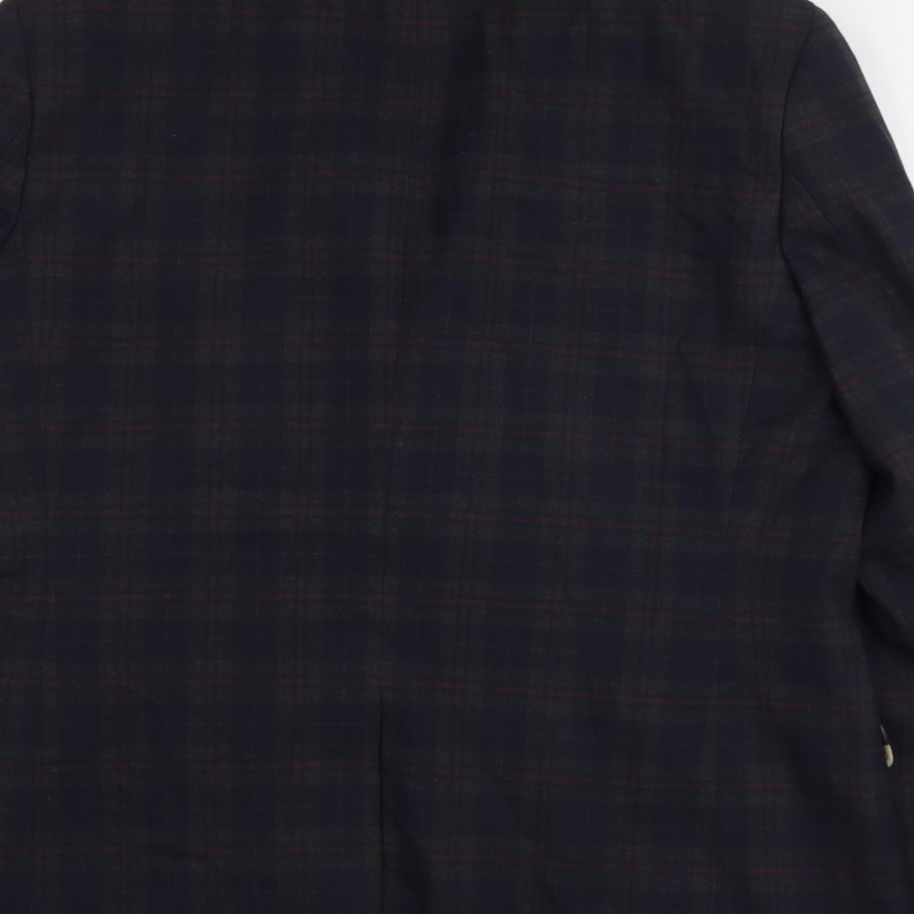 Ben Sherman Mens Blue Plaid Polyester Jacket Suit Jacket Size 46 Regular
