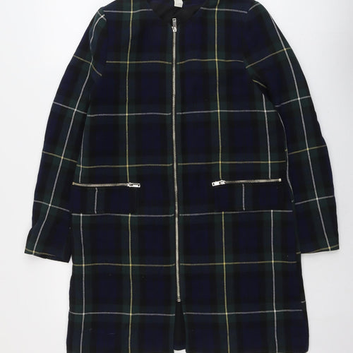 H&M Womens Green Plaid Overcoat Coat Size 10 Zip