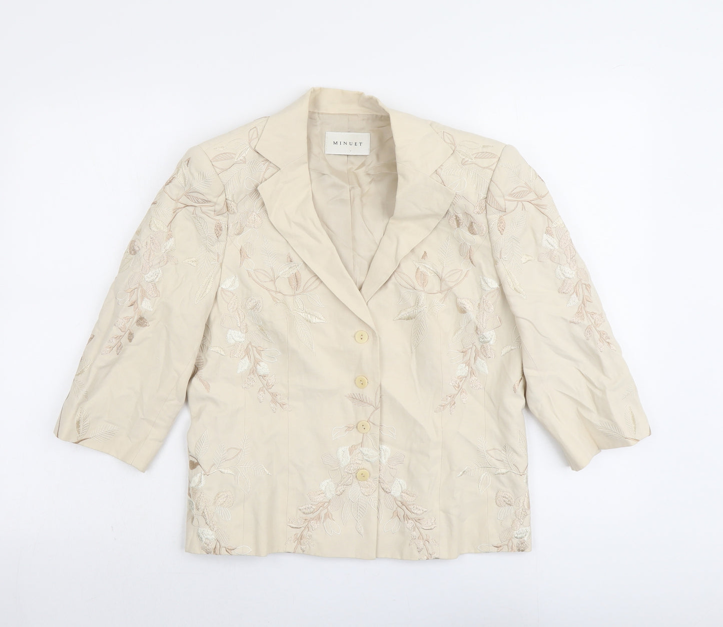 Minuet Womens Beige Floral Jacket Blazer Size 12 Button