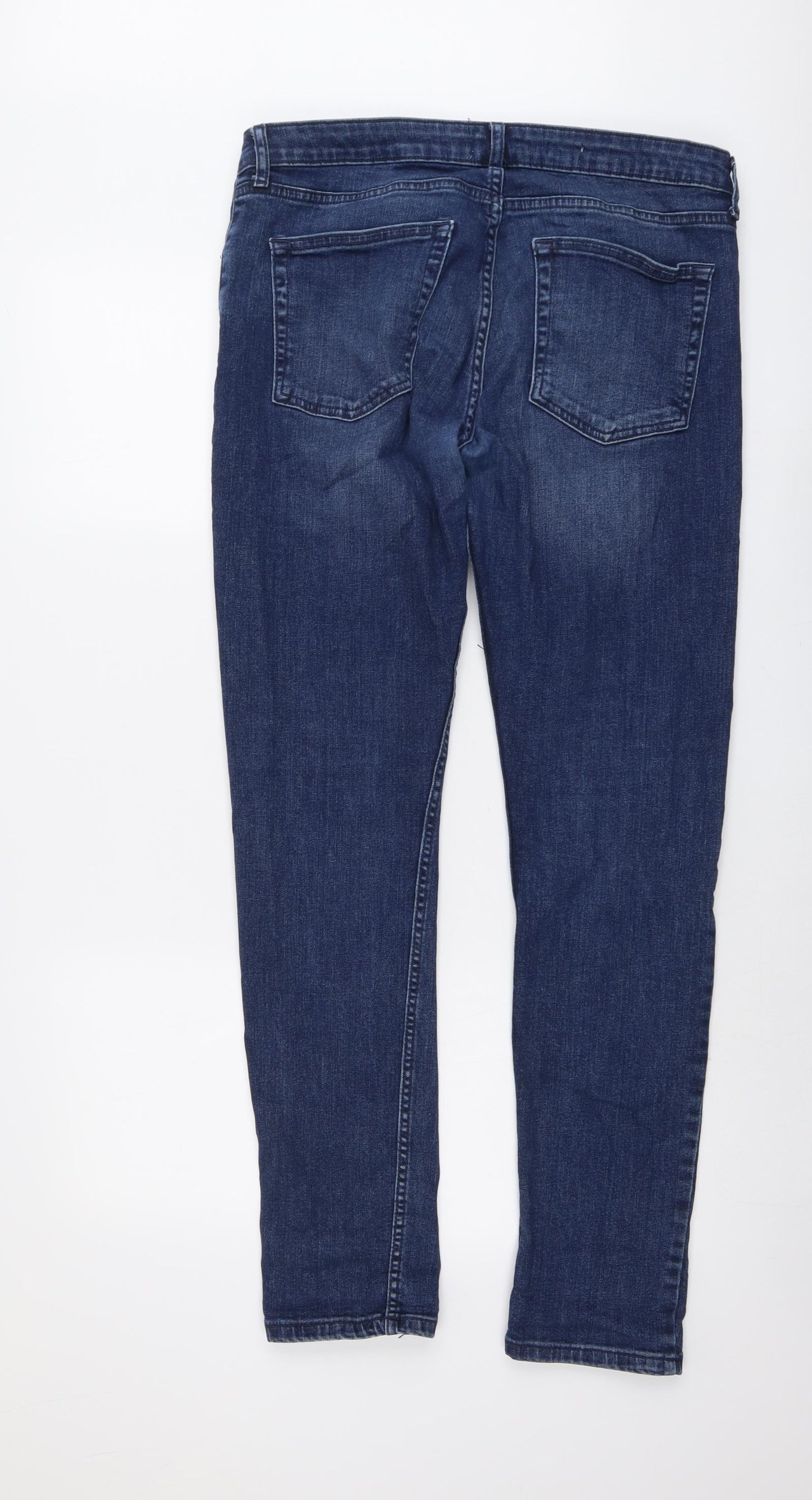 Topman Mens Blue Cotton Skinny Jeans Size 34 in L32 in Regular Button