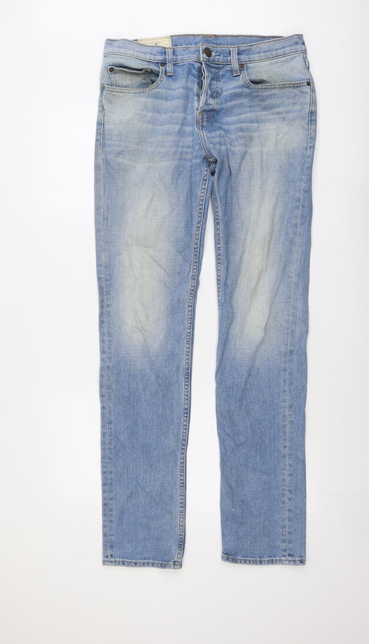Hollister Mens Blue Cotton Straight Jeans Size 32 in L34 in Regular Button