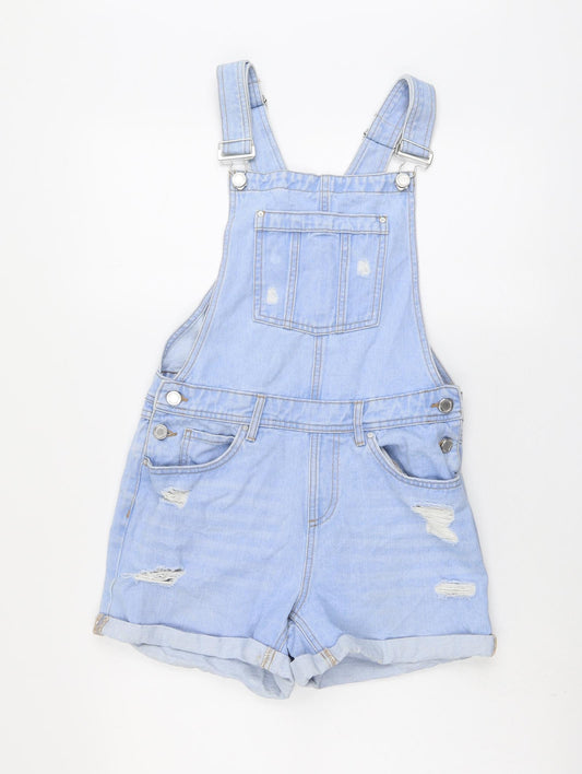 New Look Girls Blue Cotton Dungaree One-Piece Size 13 Years Buckle - Distressed