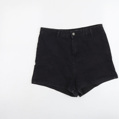 PRETTYLITTLETHING Womens Black Cotton Hot Pants Shorts Size 12 L3 in Regular Button