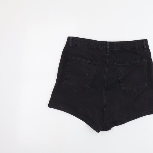 PRETTYLITTLETHING Womens Black Cotton Hot Pants Shorts Size 12 L3 in Regular Button