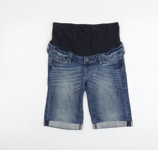 H&M Womens Blue Cotton Boyfriend Shorts Size 8 L10 in Regular Button