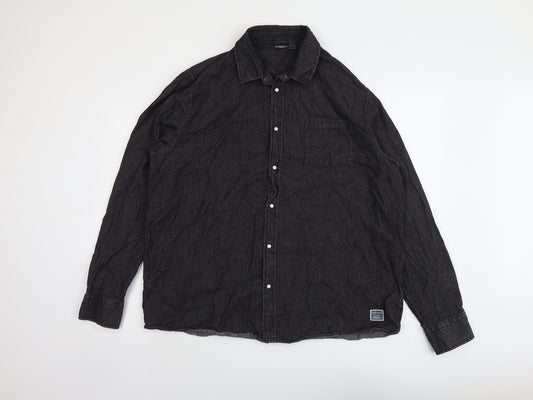 Livergy Mens Black Cotton Button-Up Size 2XL Collared Snap