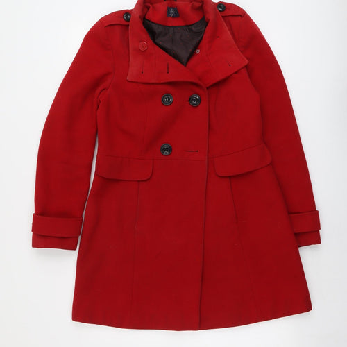Marks and Spencer Womens Red Pea Coat Coat Size 10 Button
