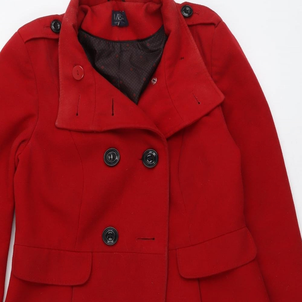 Marks and Spencer Womens Red Pea Coat Coat Size 10 Button