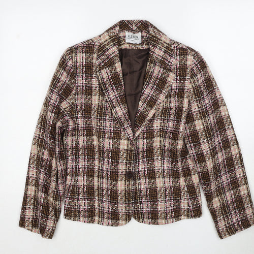 Allison Womens Brown Plaid Jacket Blazer Size 12 Button