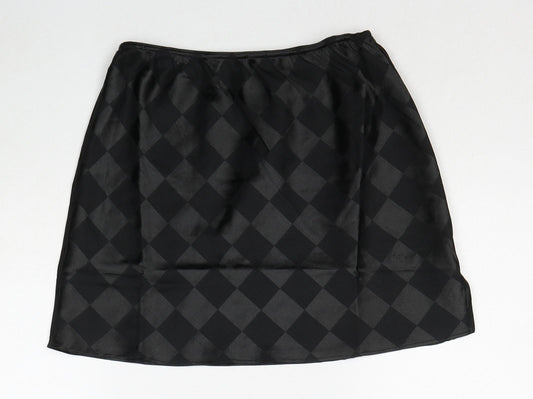 Lola May Womens Black Argyle/Diamond Polyester A-Line Skirt Size 8