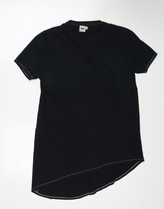 ASOS Womens Black Cotton Basic T-Shirt Size S Round Neck - Asymmetric