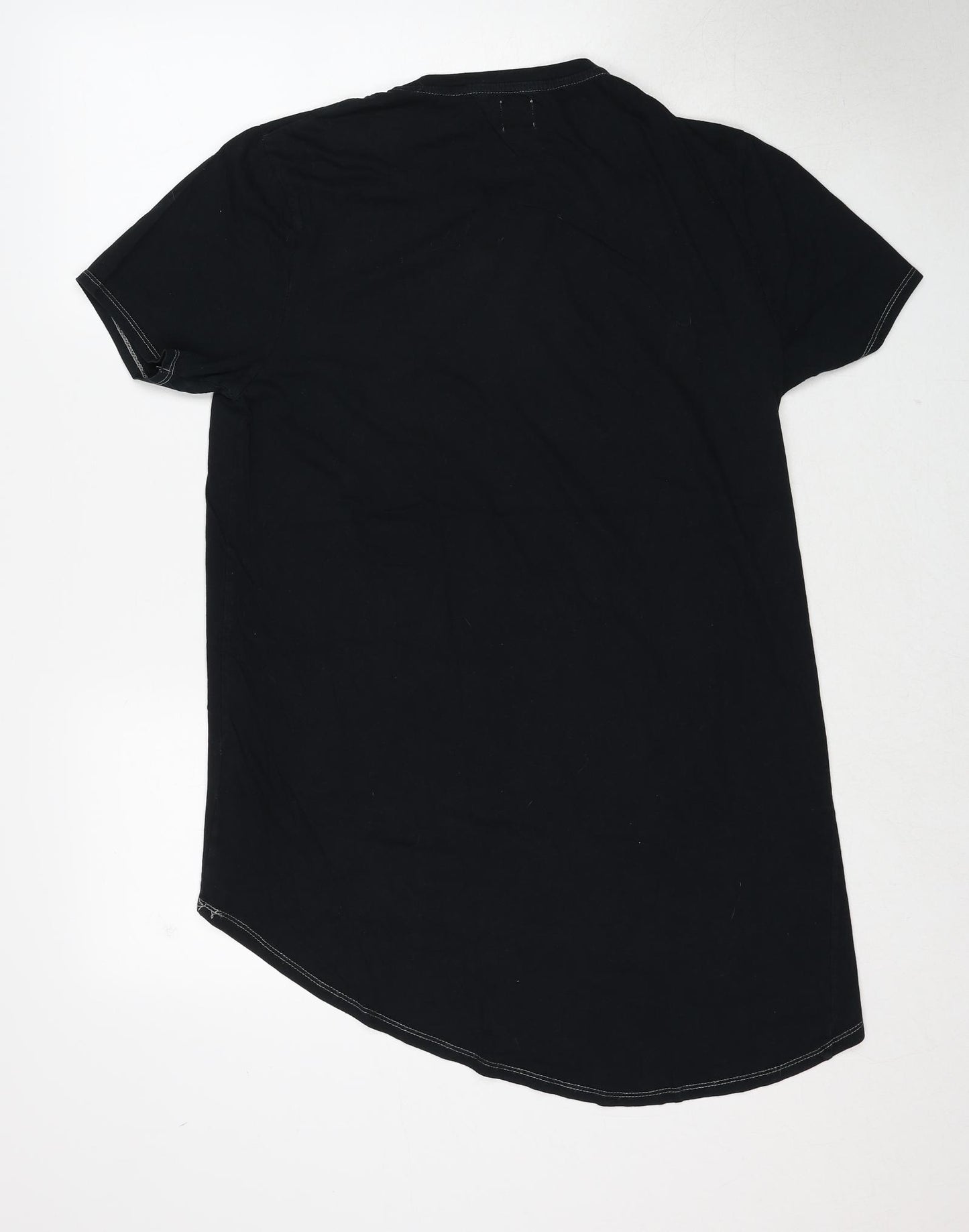 ASOS Womens Black Cotton Basic T-Shirt Size S Round Neck - Asymmetric