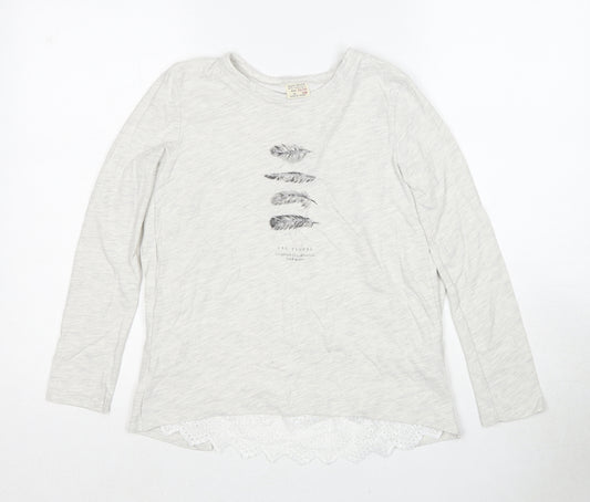Zara Girls Grey Cotton Basic T-Shirt Size 11-12 Years Round Neck Pullover - Feather