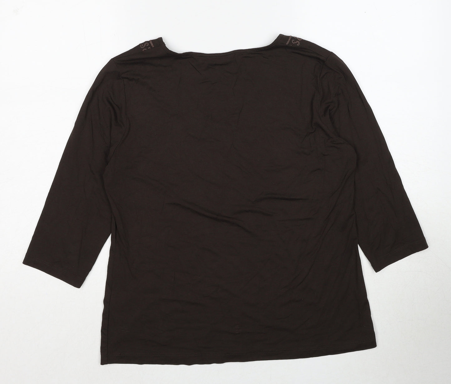 Marks and Spencer Womens Brown Viscose Basic T-Shirt Size 14 Boat Neck