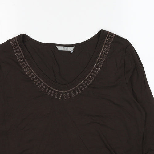Marks and Spencer Womens Brown Viscose Basic T-Shirt Size 14 Boat Neck
