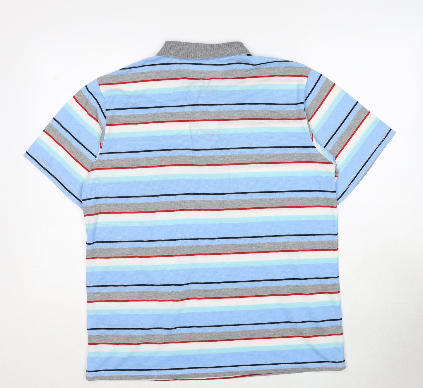 Fight The Wolf Mens Blue Striped Cotton Polo Size L Collared Pullover