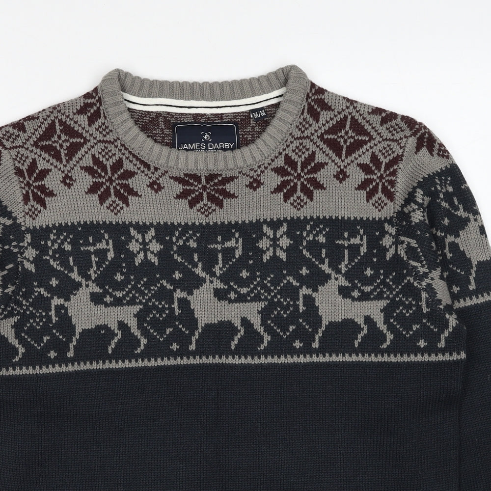 James Darby Mens Multicoloured Round Neck Fair Isle Acrylic Pullover Jumper Size M Long Sleeve - Reindeer Christmas