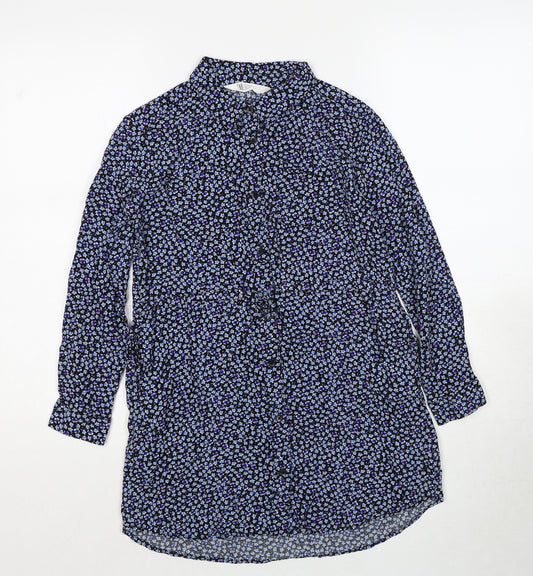 Zara Girls Blue Geometric Viscose Shirt Dress Size 9-10 Years Collared Button