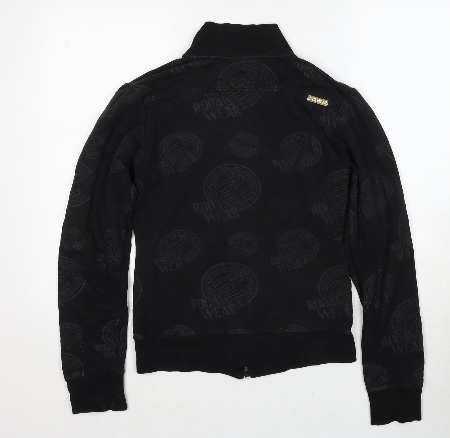 Rocawear Womens Black Geometric Cotton Full Zip Sweatshirt Size M Zip