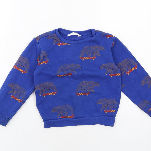 Marks and Spencer Boys Blue Geometric Cotton Pullover Sweatshirt Size 3-4 Years Pullover - Bear on a Skateboard