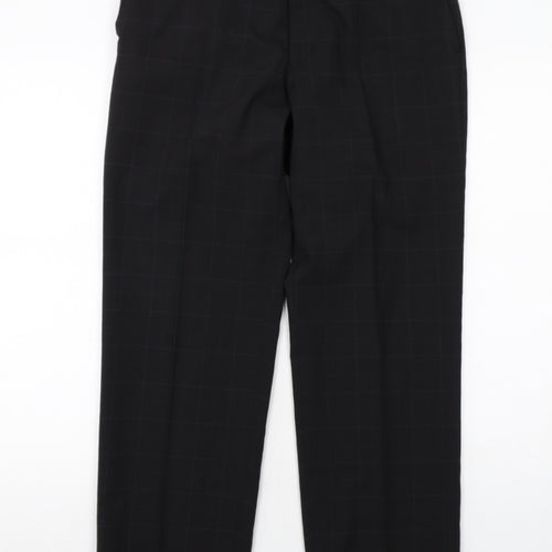 Marks and Spencer Mens Black Plaid Polyester Trousers Size 34 in L29 in Regular Zip