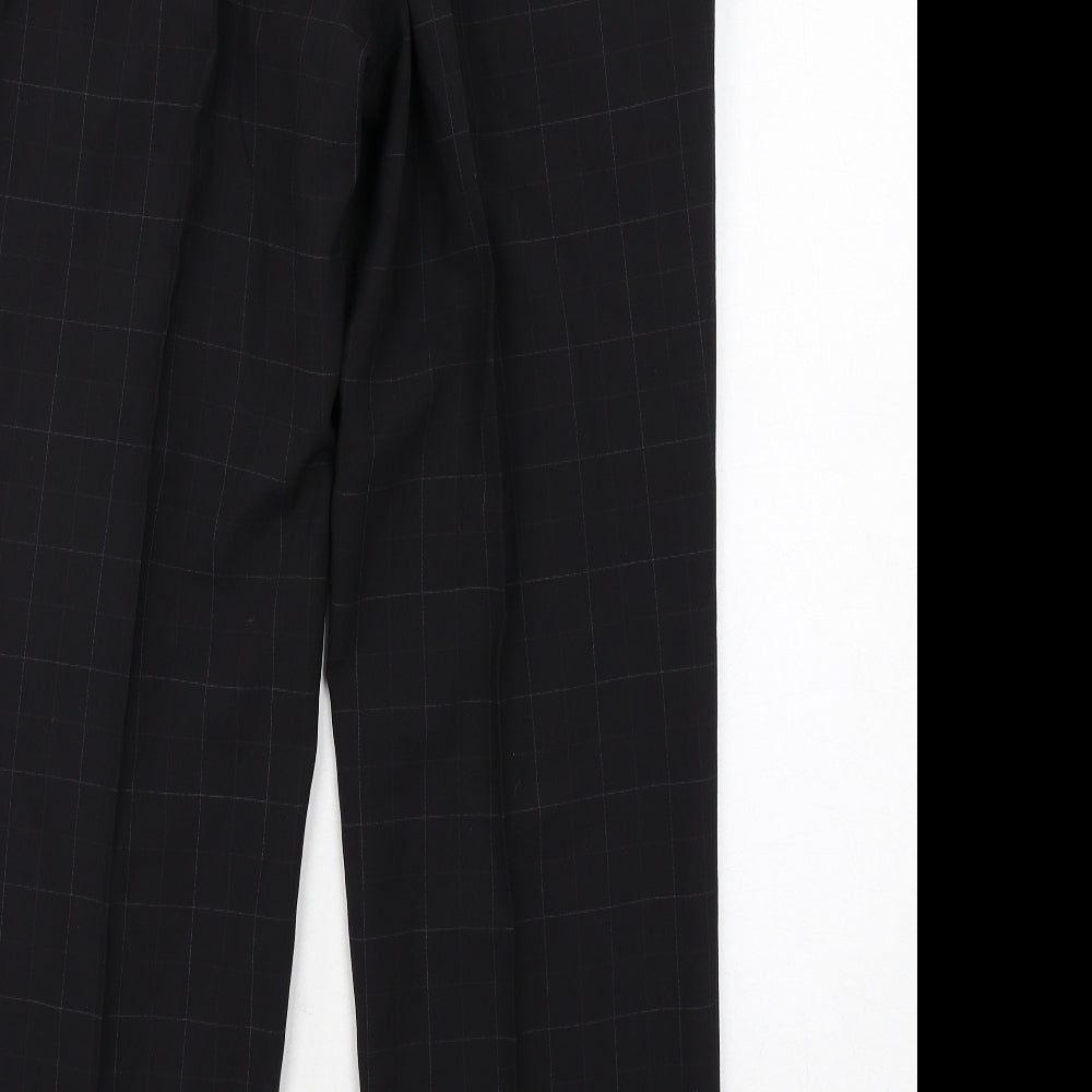 Marks and Spencer Mens Black Plaid Polyester Trousers Size 34 in L29 in Regular Zip