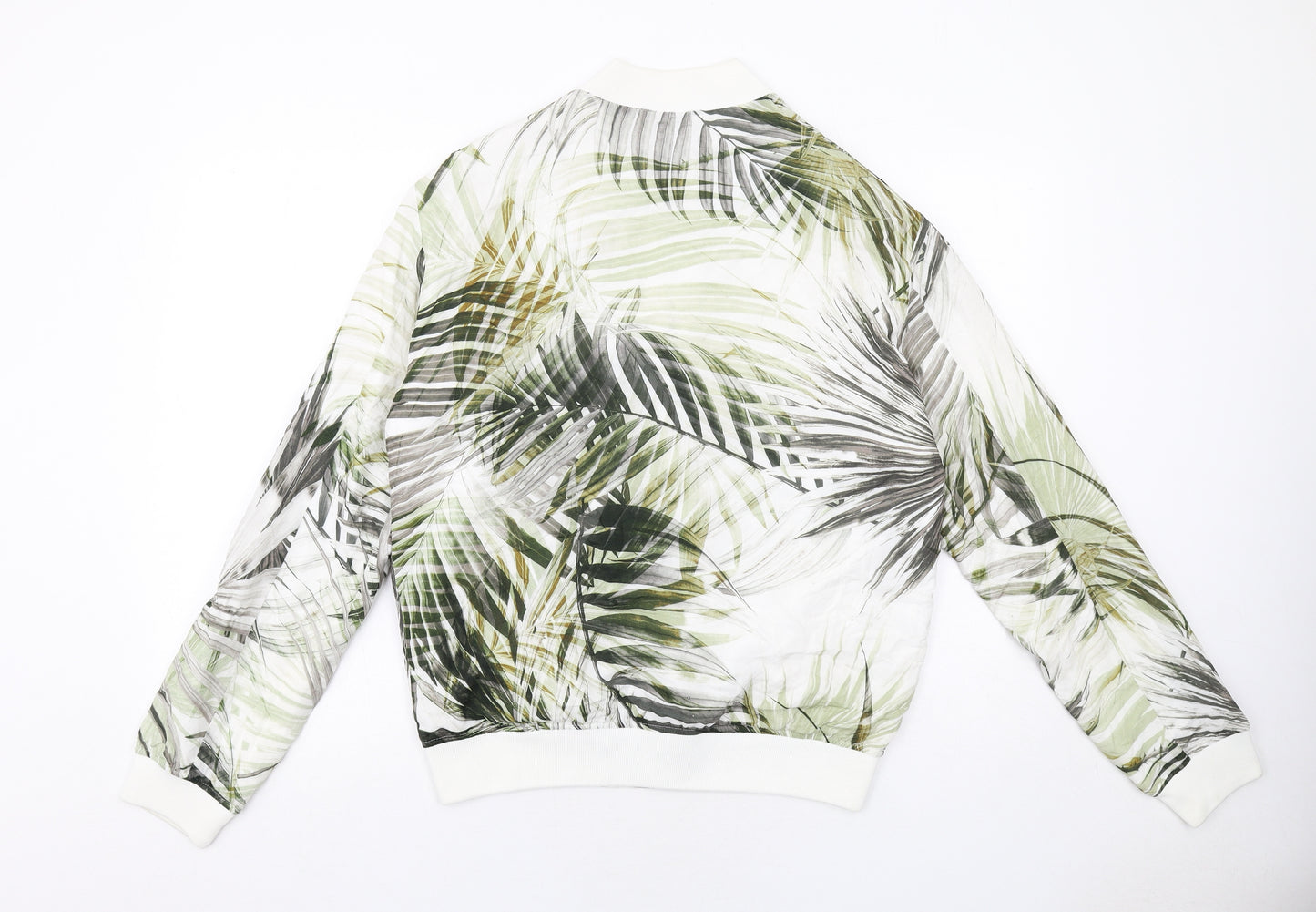 Zara Womens Green Geometric Bomber Jacket Jacket Size M Zip - Palm Print