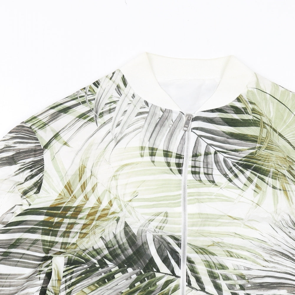 Zara Womens Green Geometric Bomber Jacket Jacket Size M Zip - Palm Print