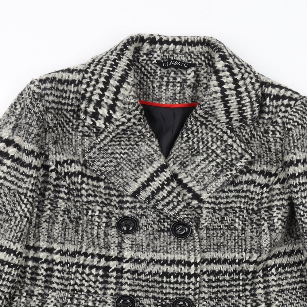 Classic Womens Black Geometric Pea Coat Jacket Size 14 Button