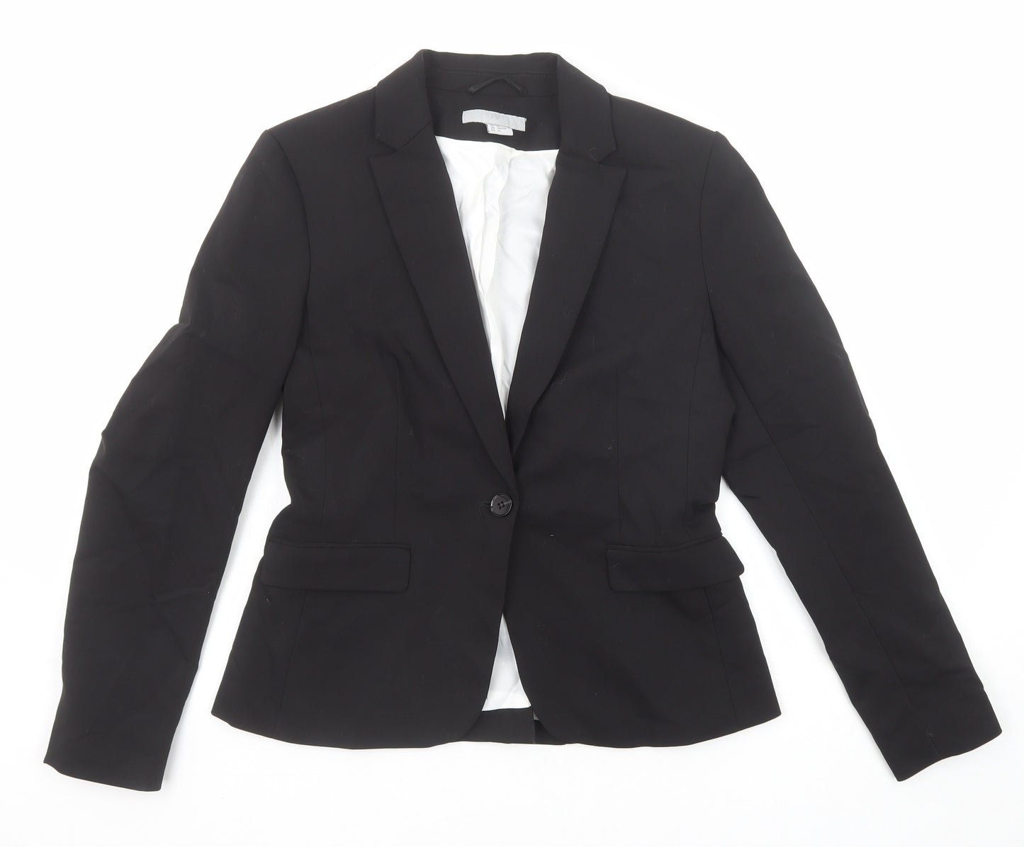 H&M Womens Black Cotton Jacket Blazer Size 12