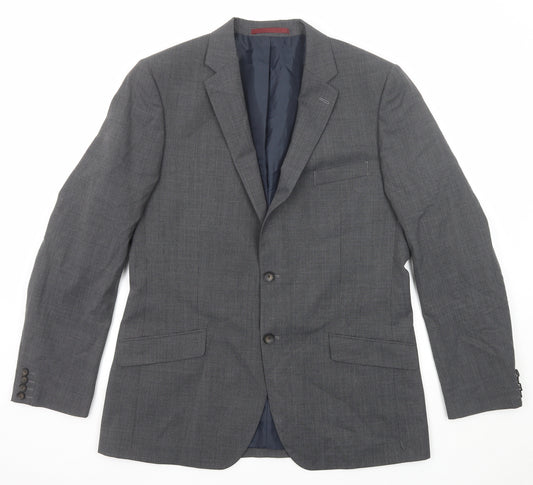 Marks and Spencer Mens Grey Herringbone Wool Jacket Suit Jacket Size 42 Regular