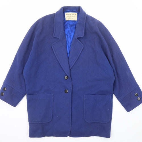 Jaeger Womens Blue Pea Coat Coat Size M Button