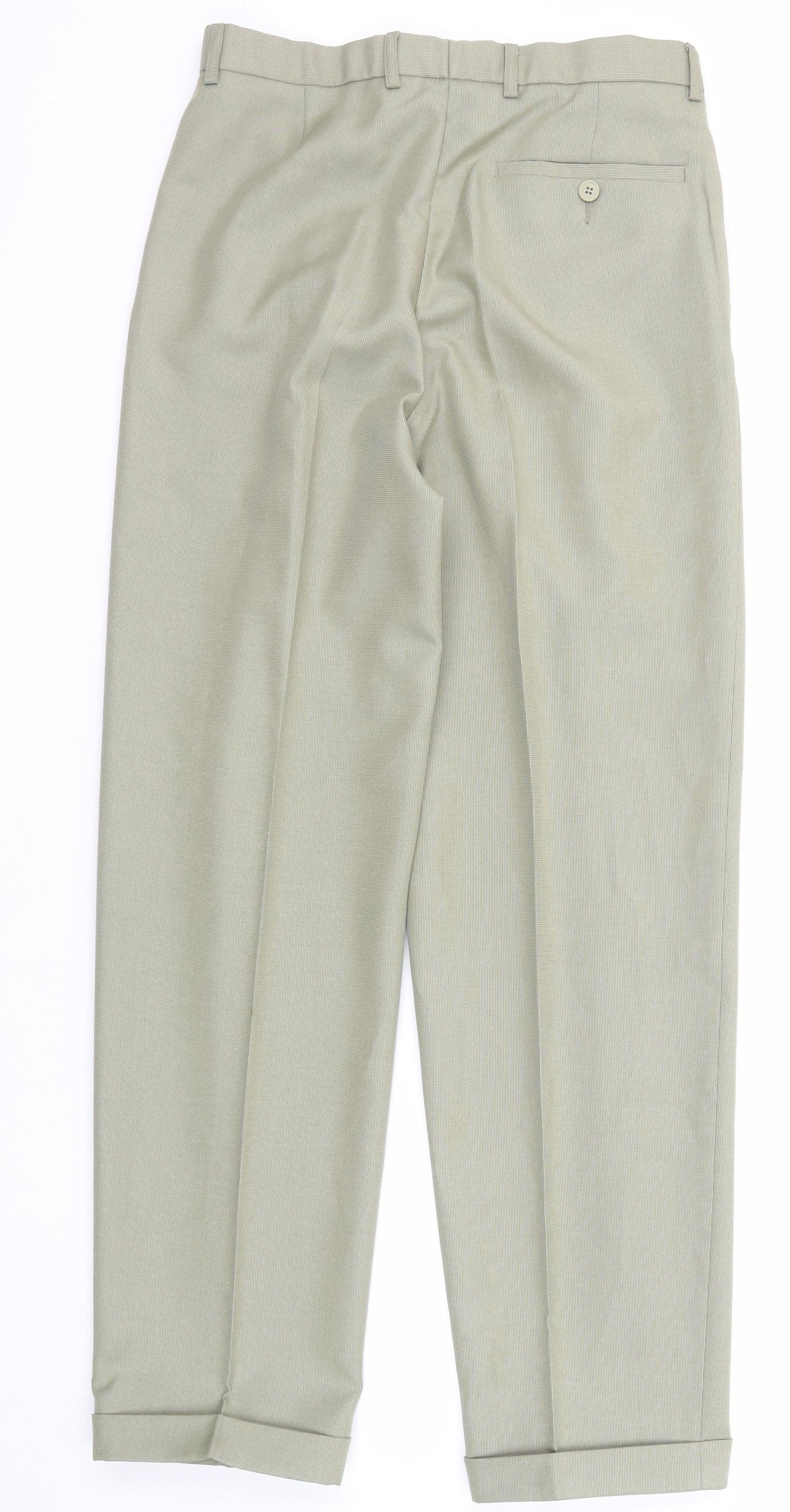 Marks and Spencer Mens Green Polyester Trousers Size 30 in L33 in Regular Zip