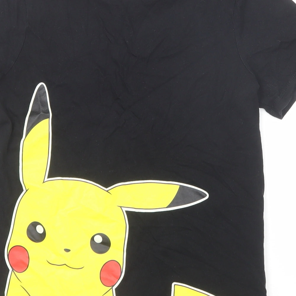 Pokemon Boys Black Cotton Basic T-Shirt Size 9-10 Years Round Neck Pullover - Pikachu