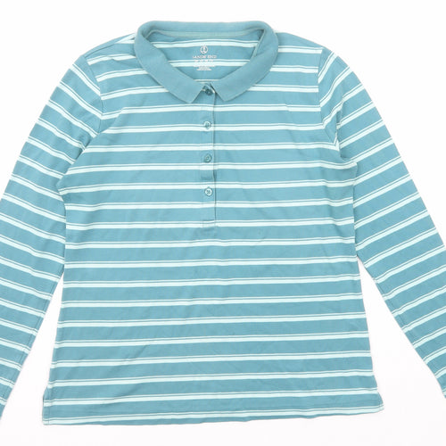 Lands' End Mens Blue Striped Cotton Polo Size M Collared Button