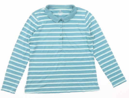 Lands' End Mens Blue Striped Cotton Polo Size M Collared Button