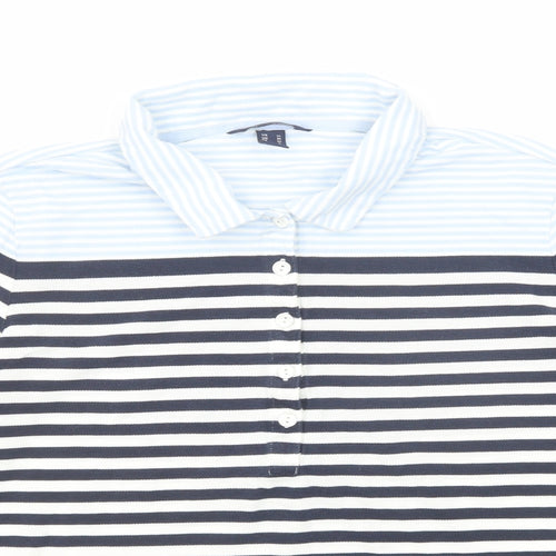 Lands' End Mens Blue Striped Lyocell Polo Size M Collared Button