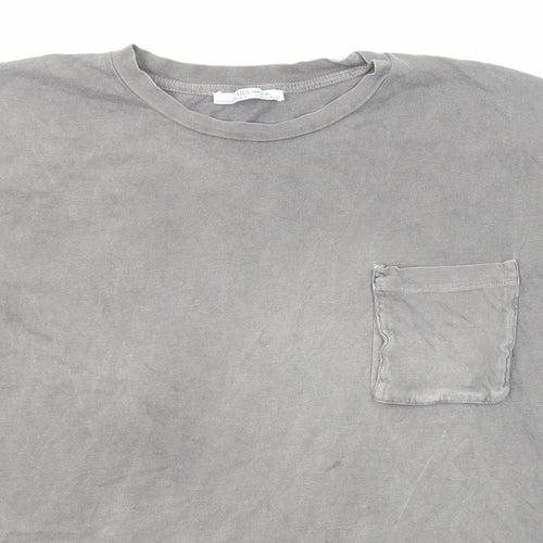 Zara Mens Grey Cotton T-Shirt Size M Round Neck