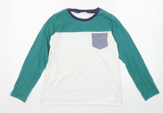 Marks and Spencer Boys Green Colourblock Cotton Basic T-Shirt Size 11-12 Years Round Neck Pullover