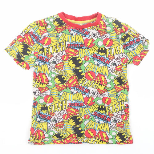 DC Comics Boys Multicoloured Geometric Cotton Basic T-Shirt Size 5-6 Years Round Neck Pullover - Batman